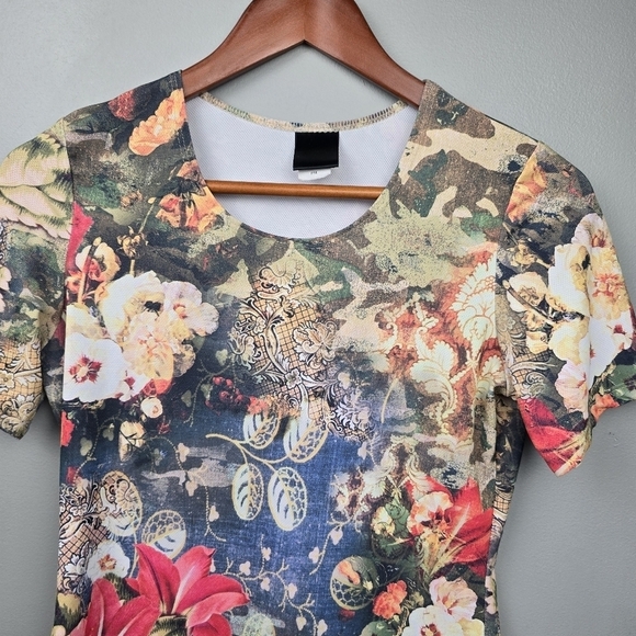 Vintage Art To Wear Stretchy Blouse Floral Multi-colored Womens Size M Petite‎ - Picture 2 of 9